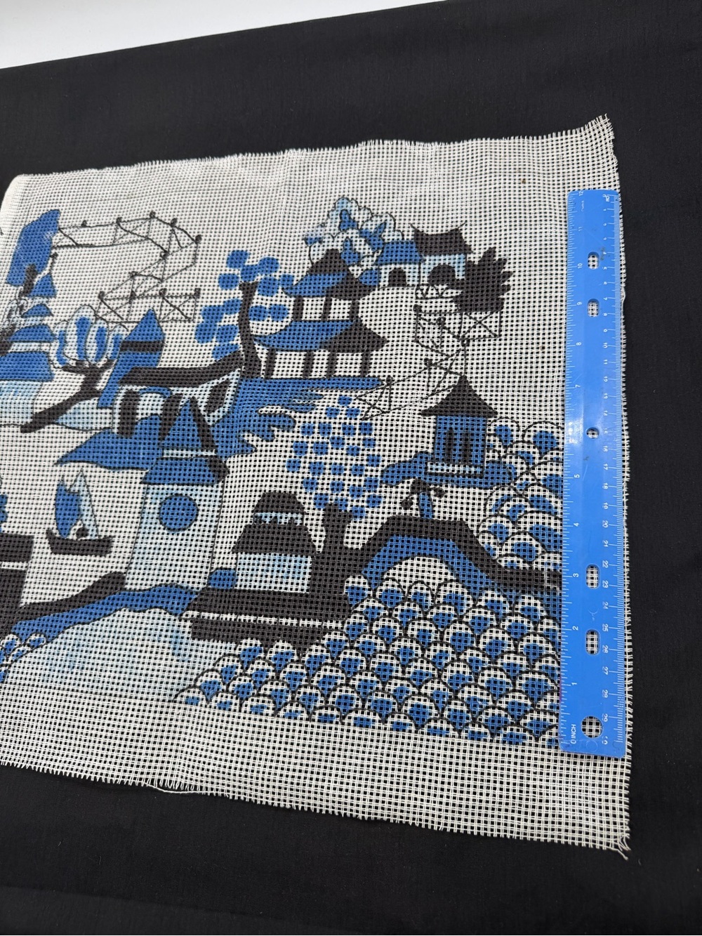 Blue and Black Scenic Needlepoint Canvas